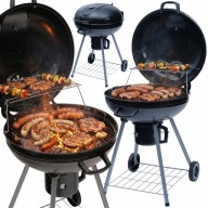 GRILL WĘGLOWY OGRODOWY DUŻY OKRĄGŁY Z POKRYWĄ RUSZT TERMOMETR POPIELNIK