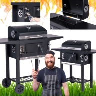 GRILL WĘGLOWY OGRODOWY NA KÓŁKACH 2 RUSZTY TERMOMETR + POKRYWKA + POPIELNIK
