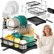 SUSZARKA DO NACZYŃ DWUPOZIOMOWA STOJĄCA OCIEKACZ NA NACZYNIA CZARNA TALERZE