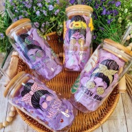 Zestaw 4 kubków szklanych 500 ml ze słomką i pokrywką handmade prezent