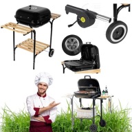 GRILL GRIL WĘGLOWY OGRODOWY POKRYWA CHROMOWANY RUSZT KÓŁKA PÓŁKA DMUCHAWA