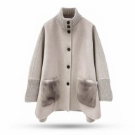 Płaszcz Mossé z kaszmirem i norką oversize nude onesize wełniany