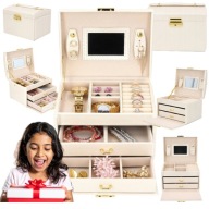 KUFEREK SZKATUŁKA ORGANIZER NA BIŻUTERIĘ Z SZUFLADAMI Premium LUSTRO