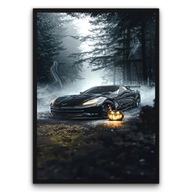 Plakat z ramą 50x70cm Chevrolet Corvette C7 Halloween Auto Mrok Design