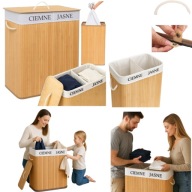 KOSZ NA PRANIE DUŻY BAMBUSOWY BIELIZNE ZABAWKI DWUKOMOROWY EXTRA MOCNY 100L