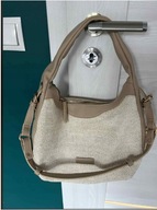 Beżowa Torebka Damska na Lato, Modna Materiałowa Shopperka na Ramię A4