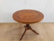 Stolik drewniany kawowy okrągły intarsje politura