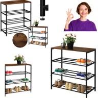 SZAFKA NA BUTY METALOWA 4-POZIOMOWA DĄB/CZARNA REGAŁ NA OBUWIE STYLOWA MODA