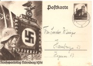 TRZECIA RZESZA -postkarte swastyka -REICHSPARTEITAG NURNBERG 1934 -obieg