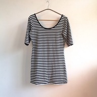 Sukienka mini dzianinowa w marynarskie paski NEXT 38 40 wycięte plecy (080)