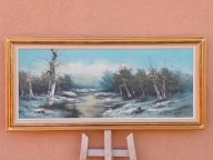 OBRAZ OLEJNY PŁÓTNO sygnowany ,,ZIMOWY PEJZAŻ "