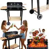 GRILL OGRODOWY DUŻY SMART ROŻEN PÓŁKI NA KOŁKACH WĘGLOWY MOCNY STALOWY 6w1