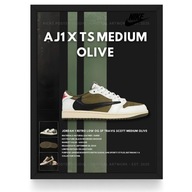 Plakat Jordan 1 x Travis Scott "Medium Olive"/Black/ (Czarna/Biała Ramka)