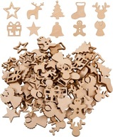 Drewniane Ozdoby dekory scrapki Świąteczne choinkowe bombki MIX 100szt