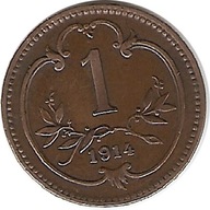 1 Halerz 1914 Austro-Węgry ostatnie lata panowania Franciszka Józefa I brąz