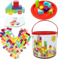 KLOCKI DREWNIANE W WIADERKU BEZPIECZNE IDEALNE DO ZABAWY DLA DZIECI 100 EL.