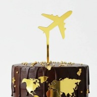 TOPPER na tort URODZINY samolot lustro złote toper dekoracje ozdoba