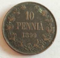 moneta Finlandia pod okupacją 10 pennia 1899 car Mikołaj II