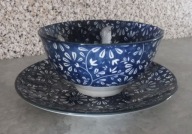 Miseczka miska porcelanowa + talerzyk DUKA granatowo-biała wzory nr.3