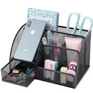 DUŻY ORGANIZER NA BIURKO PRZYBORNIK POJEMNIK NA KREDKI METALOWY CZARNY XXL