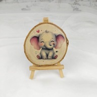 Mini obrazek z plastra brzozy - podstawka pod kubek - słonik