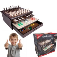 GRA PLANSZOWA RODZINNA DREWNIANA ZESTAW GIER 10W1 WARCABY SZACHY CHIŃCZYK