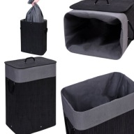 KOSZ NA PRANIE CZARNY BAMBUSOWY WOLNOSTOJĄCY Z POKRYWĄ WYJMOWANY WKŁAD 80L