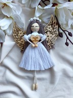 Anioł Stróż różowy Makrama Aniołek na szczęście lalka na prezent