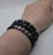 Zestaw 4 bransoletek – czarny agat, kamień sieciowy, lawa wulkaniczna