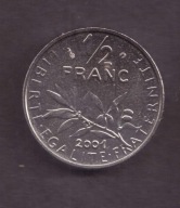 Francja - 1/2 Frank 2001 rok - poszukiwany rocznik