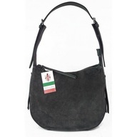 Włoska skórzana torebka worek na ramię Vera Pelle ,,format A4, Szara LBB53G