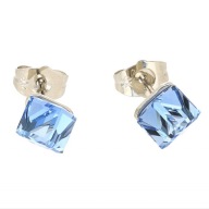 62741 Kolczyki platynowane 8 MM SAPPHIRE LIGHT CUBE CRYSTAL