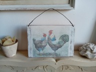 TABLICZKA OBRAZEK,DESKA ZAWIESZKA,KOGUT KURA SHABBY CHIC