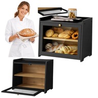 CHLEBAK DREWNIANY CZARNY POJEMNIK NA CHLEB ŻYWNOŚĆ DO KUCHNI BAMBUSOWY