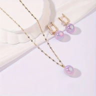 KOLCZYKI WISZĄCE NASZYJNIK KOMPLET ZESTAW BIŻUTERII cyrkonie pozłacany