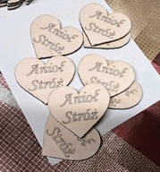 PLAKIETKA SERCE NAPIS ANIOŁ STRÓŻ 4CMX4.5CM 5SZT SZLIFOWANE !