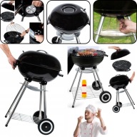 DUŻY PRZENOŚNY OKRĄGŁY OGRODOWY GRILL WĘGLOWY Z POKRYWĄ + POPIELNIK