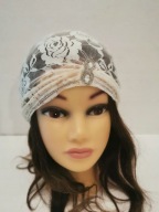 VINTAGE CZAPKA TURBAN KORONKOWA CZAPECZKA