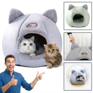 DOMEK KOTA LEGOWISKO OCIEPLANY PLUSZOWY MIĘKKI OKRĄGŁY SZARY 36CM