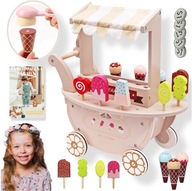 ZESTAW DREWNIANA LODZIARNIA Zabawka Edukacyjna SKLEP DO LODÓW Dla Dzieci 3+