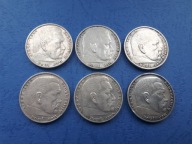 2 marki 1937, 2 marki 1938, 2 marki 1939: 6 monet Ag