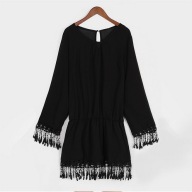 SUKIENKA z frędzlami Szyfon Koronka Czarna 36 S