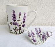 Filizanka / kubek + podstawka na saszetkę herbaty i łyżeczkę # LAWENDA