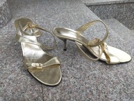 NINA FIARUCCI nr 40,5/7 włoskie złote sandały na szpilce skóra