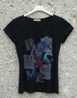 ebelieve czarna damska bluzka z printem/cyrkonie S/M