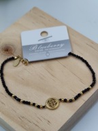 Blueberry bransoletka damska STAL 316L czarne koraliki złoty medalion