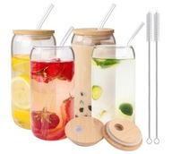 Szklanki do Napojów Belicoo 500 ml 4 szt. Bambusowa Pokrywka Słomki