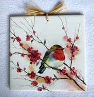 Robótkownia Obrazek kafelek 15x15 Ptak ptaki Rudzik w kalinie w pr.