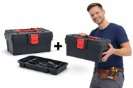 ZESTAW 1+1 SKRZYNKI DO PRZENOSZENIA NARZĘDZI Z UCHWYTEM I ZATRZASKAMI