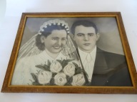 Monidło, portret ślubny retro, obraz z fotografii, vintage, retro